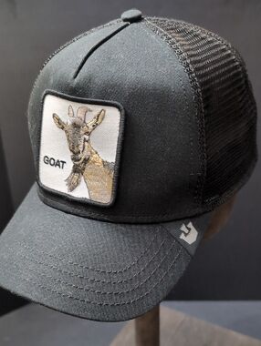 The Farm Goorin Bros, Goat Patch, Men's Black Snapback Trucker Hat.